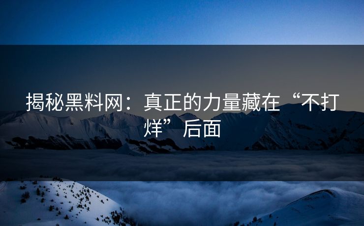 揭秘黑料网：真正的力量藏在“不打烊”后面