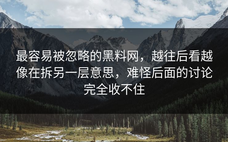 最容易被忽略的黑料网，越往后看越像在拆另一层意思，难怪后面的讨论完全收不住